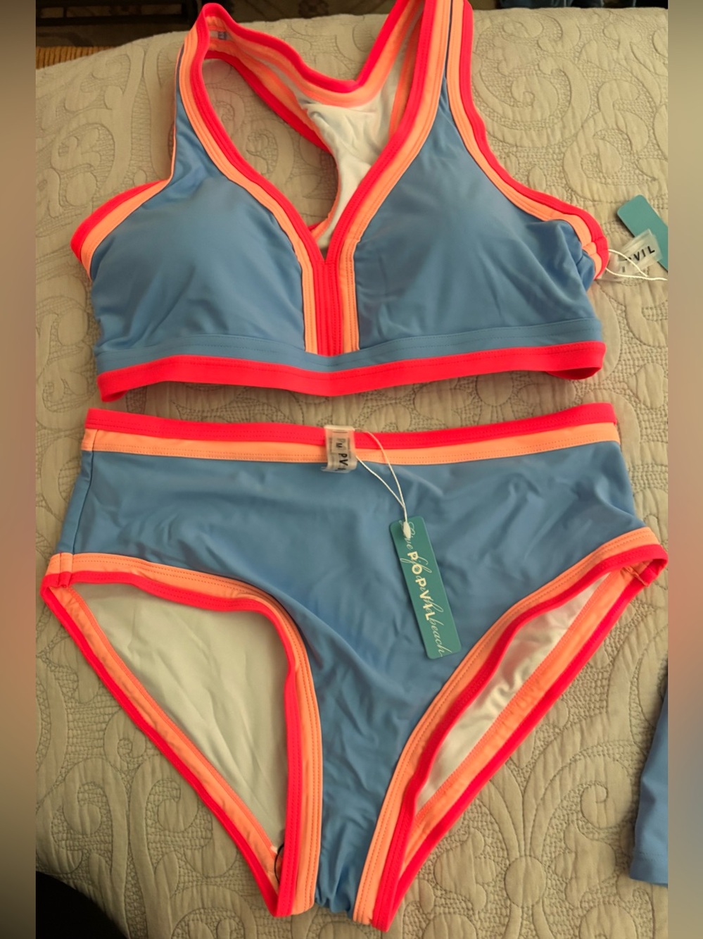 NWT PopVil 3 piece swim suit in blue, pink and orange size Medium. - Picture 3 of 7